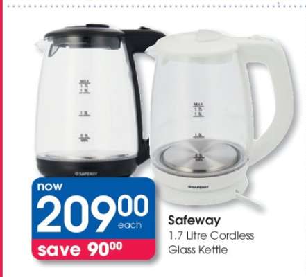 Safeway 1.7 Litre Cordless Glass Kettle