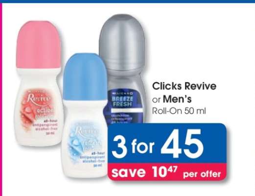 Clicks Revive or Men's Roll-On 50 ml