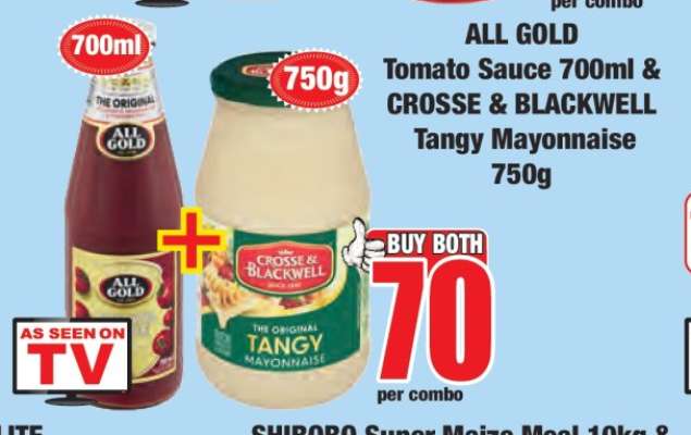 ALL GOLD Tomato Sauce 700ml & CROSSE & BLACKWELL Tangy Mayonnaise 750g
