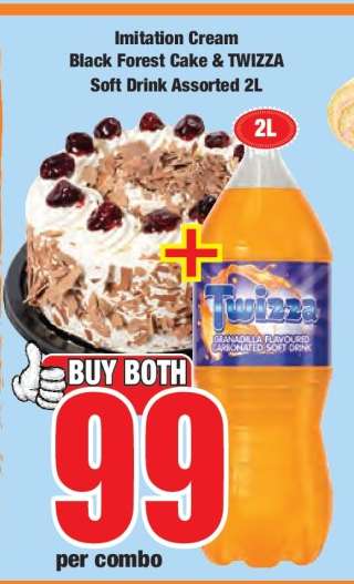 Imitation Cream Black Forest Cake & TWIZZA Soft Drink Assorted 2L