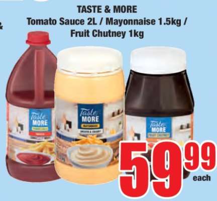 TASTE & MORE Tomato Sauce 2L / Mayonnaise 1.5kg / Fruit Chutney 1kg
