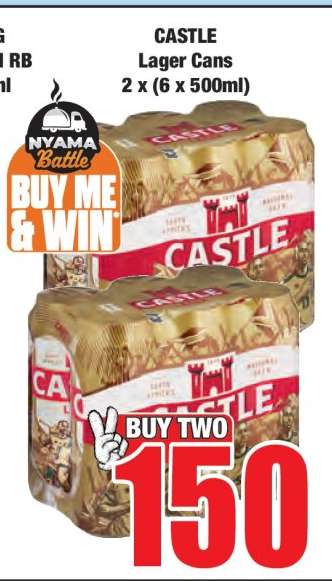 CASTLE LAGER CANS 2 X (6 X 500ML)