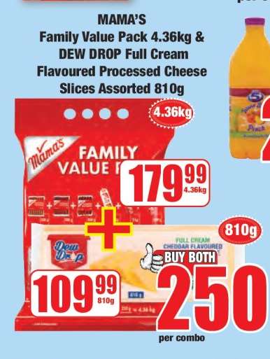 MAMA’S Family Value Pack 4.36kg & DEW DROP Full Cream Flavoured Processed Cheese Slices Assorted 810g