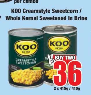 KOO Creamstyle Sweetcorn / Whole Kernel Sweetened In Brine