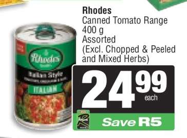 Rhodes Canned Tomato Range