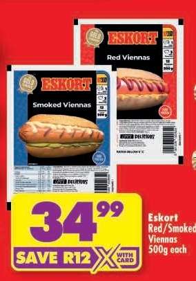 Eskort Red/Smoked Viennas 500g each