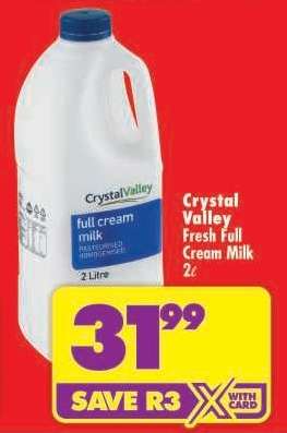 CRYSTAL VALLEY FRESH FULL CREAM MILK 2ℓ