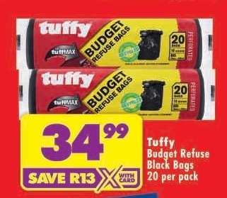 TUFFY BUDGET REFUSE BLACK BAGS 20 per pack