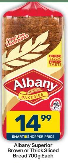Albany Superior Brown or Thick Sliced Bread 700g Each
