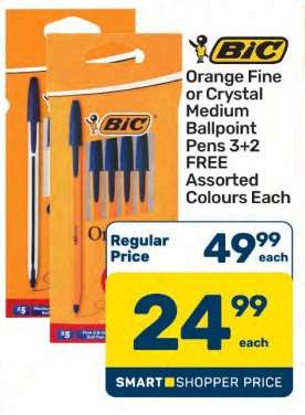 BIC Orange Fine or Crystal Medium Ballpoint Pens 3+2 FREE Assorted Colours Each
