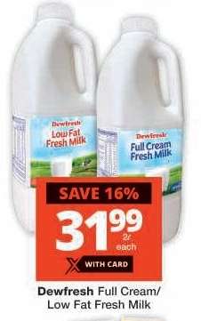 Dewfresh Full Cream/Low Fat Fresh Milk