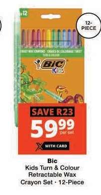 Bic Kids Turn & Colour Retractable Wax Crayon Set
