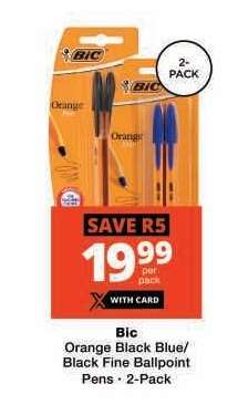 Bic Orange Black Blue/Black Fine Ballpoint Pens - 2-Pack