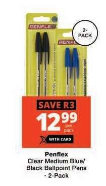 Penflex Clear Medium Blue/Black Ballpoint Pens
