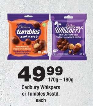 Cadbury Whispers or Tumbles Assorted