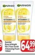 Garnier Even & Bright VIT C Face Scrub + Cleansing Foam 100ml