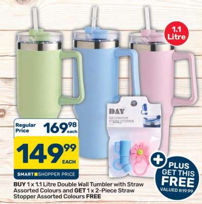 1.1 Litre Double Wall Tumbler with Straw