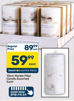 10cm Marble Pillar Candle Assorted