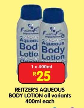 REITZER’S AQUEOUS BODY LOTION all variants 400ml each