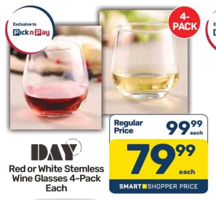 Red or White Stemless Wine Glasses 4-Pack Each
