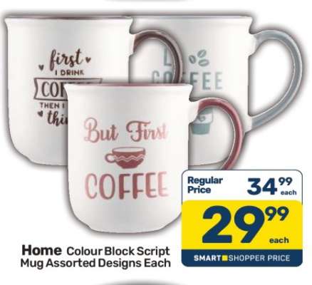 Home Colour Block Script Mug Assorted Designs Each