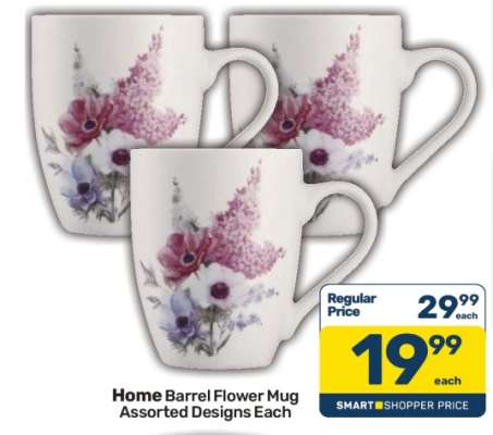 Home Barrel Flower Mug Assorted Designs Each