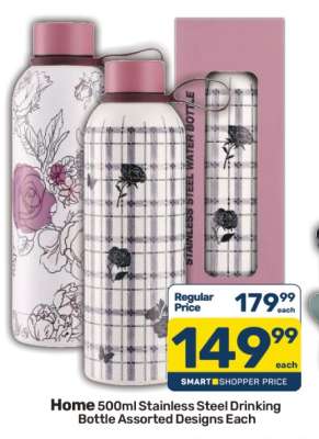 Home 500ml Stainless Steel Drinking Bottle Assorted Designs Each