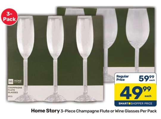 Home Story 3-Piece Champagne Flute or Wine Glasses Per Pack