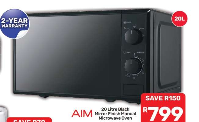 AIM 20 Litre Black Mirror Finish Manual Microwave Oven