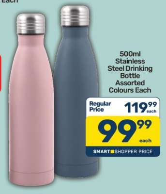500ml Stainless Steel Drinking Bottle Assorted Colours Each