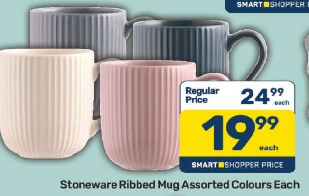 Stoneware Ribbed Mug Assorted Colours Each