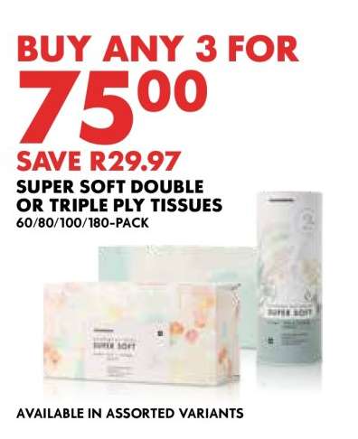 Super Soft Double or Triple Ply Tissues