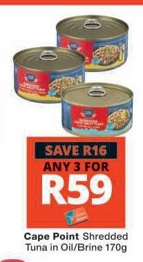 Cape Point Shredded Tuna in Oil/Brine 170g