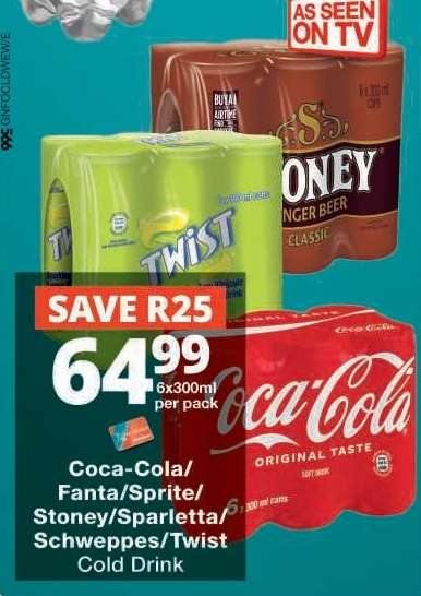 Coca-Cola/Fanta/Sprite/Stoney/Sparletta/Schweppes/Twist Cold Drink