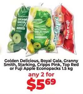 Golden Delicious, Royal Gala, Granny Smith, Starking, Cripps Pink, Top Red or Fuji Apple Econopacks