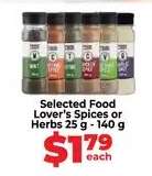 Selected Food Lover’s Spices or Herbs