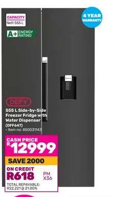 DEFY 555 L Side-by-Side Freezer Fridge with Water Dispenser (DFF647)