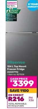 Hisense 154 L Top Mount Freezer Fridge (H225TTS)