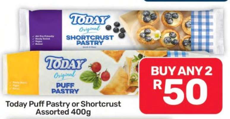 Today Puff Pastry or Shortcrust Assorted 400g