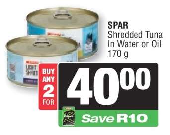 SPAR Shredded Tuna In Water or Oil 170 g