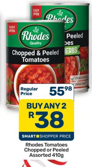 Rhodes Tomatoes Chopped or Peeled Assorted 410g