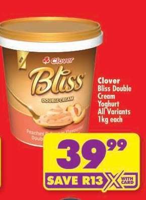 Clover Bliss Double Cream Yoghurt all variants 1kg each