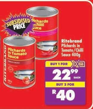 Ritebrand Pilchards in Tomato/Chilli Sauce 400g