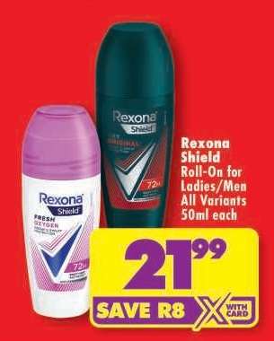 Rexona Shield Roll-On For Ladies/Men All Variants 50ml each