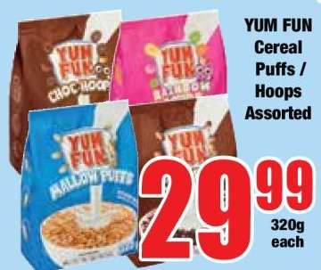 YUM FUN Cereal Puffs / Hoops Assorted