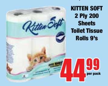 KITTEN SOFT 2 Ply 200 Sheets Toilet Tissue Rolls 9's