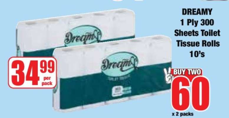 DREAMY 1 Ply 300 Sheets Toilet Tissue Rolls 10's