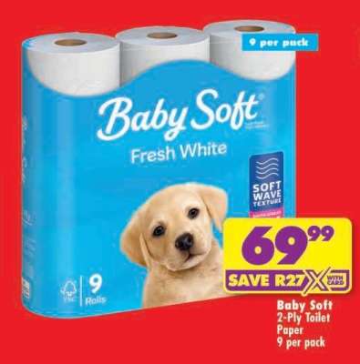 Baby Soft 2-Ply Toilet Paper 9 per pack
