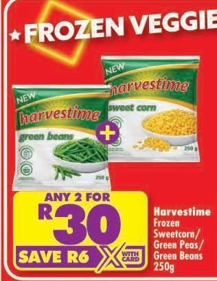 Harvestime Frozen Sweetcorn/Green Peas/Green Beans 250g