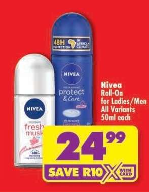 NIVEA ROLL-ON FOR LADIES/MEN all variants 50ml each